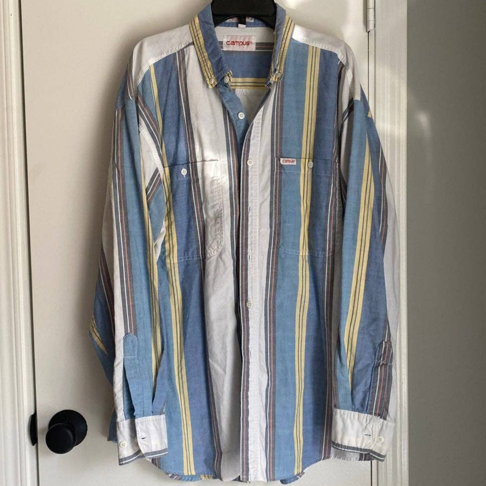 Campus Men's Funky Striped Button Down Size Large Western